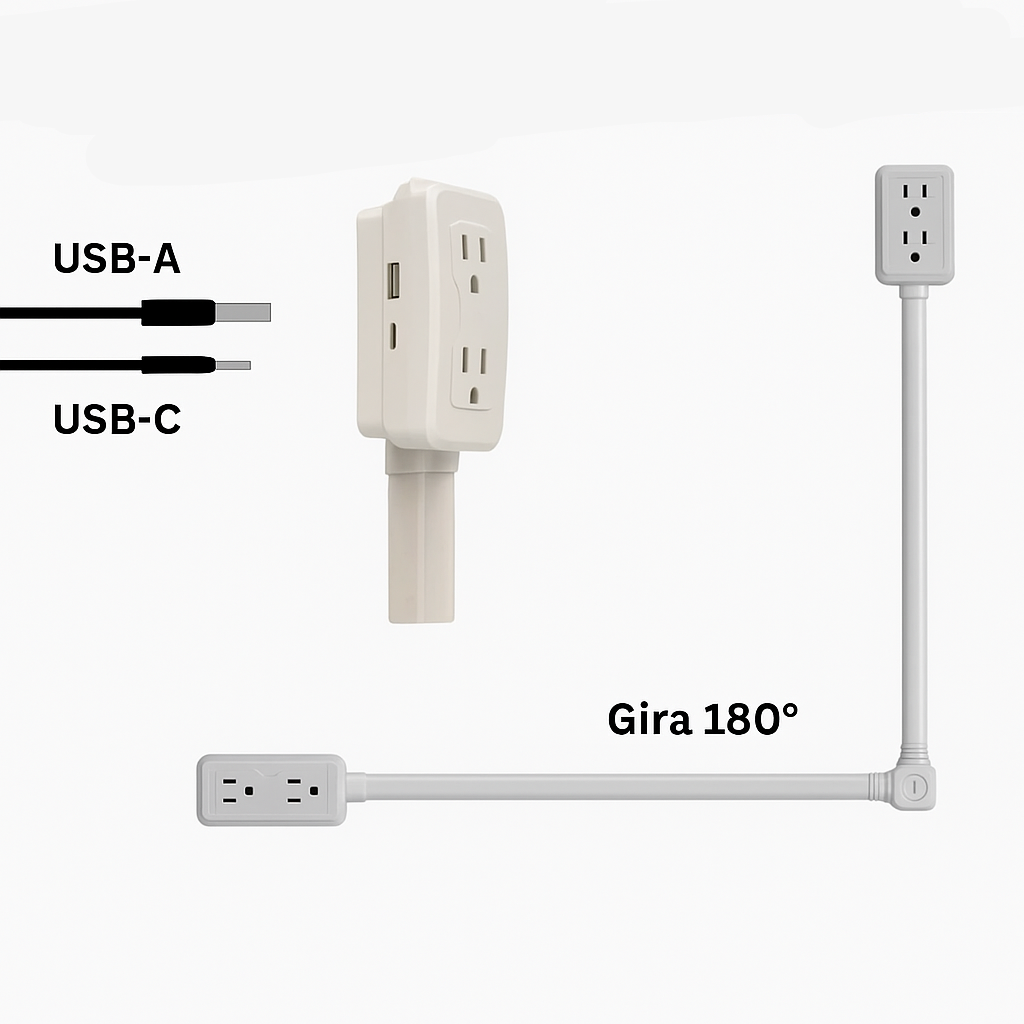 Vuxeco™ Outlet Extender – Smart Plug Extension with USB-C and 180° Rotation