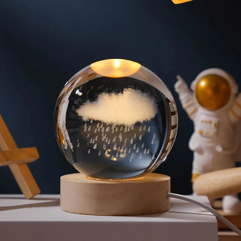 Astro LED™ – Crystal Sphere Lamp with Wooden Base & USB Rechargeable Light