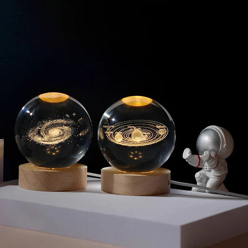 Astro LED™ – Crystal Sphere Lamp with Wooden Base & USB Rechargeable Light