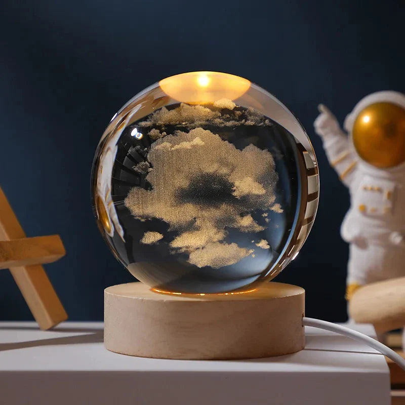 Astro LED™ – Crystal Sphere Lamp with Wooden Base & USB Rechargeable Light
