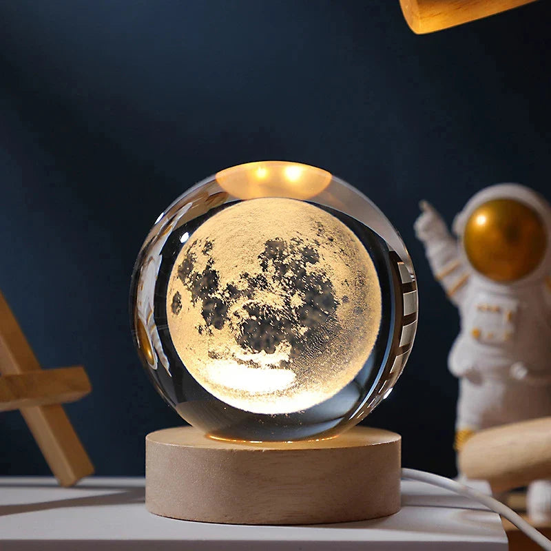 Astro LED™ – Crystal Sphere Lamp with Wooden Base & USB Rechargeable Light