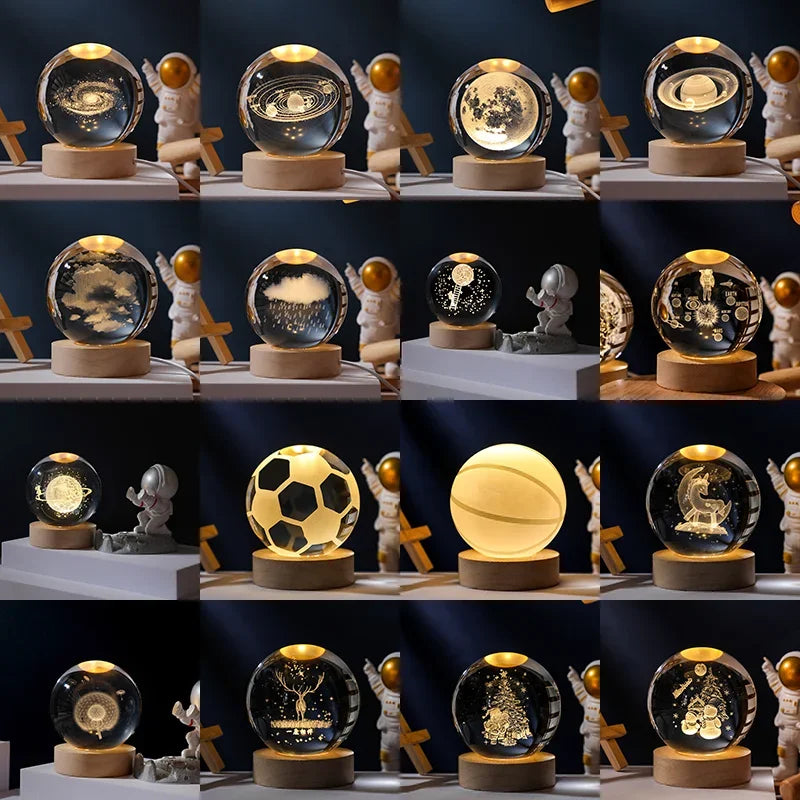 Astro LED™ – Crystal Sphere Lamp with Wooden Base & USB Rechargeable Light